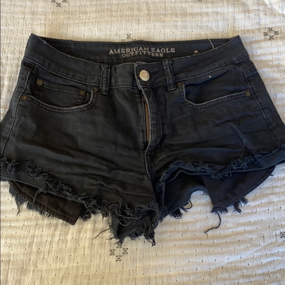 Black denim shorts